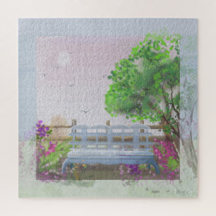 Pretty Floral Sitting Scenery By The Sea Jigsaw Puzzle