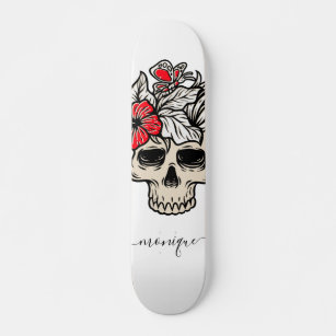Pretty Floral Skull Gothic Skeleton Trendy Name Skateboard