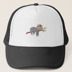 Pretty Floral Sloth Trucker Hat