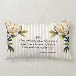 Pretty floral striped Jane Austen book quote Lumbar Pillow