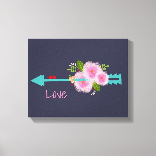 Pretty Floral Sweet Love Hearts Arrow Canvas Print (Front)