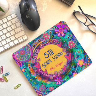 Pretty Floral Teacher Squad Personalized Mouse Pad