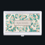 Pretty Floral Teal Butterfly Pattern Personalised Business Card Holder<br><div class="desc">Pretty floral butterflies on light beige background (colour can be customised)</div>