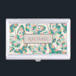 Pretty Floral Teal Butterfly Pattern Personalised Business Card Holder<br><div class="desc">Pretty floral butterflies on light beige background (colour can be customised)</div>