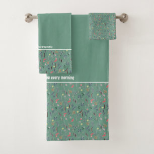 Pretty Floral TEAL GREEN Customizable Scripture Bath Towel Set