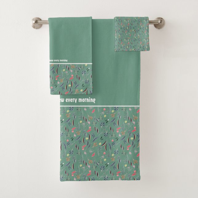 Pretty Floral TEAL GREEN Customizable Scripture Bath Towel Set (Insitu)