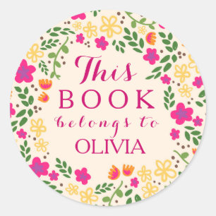 Pretty Floral This Book Belongs Stickers Round