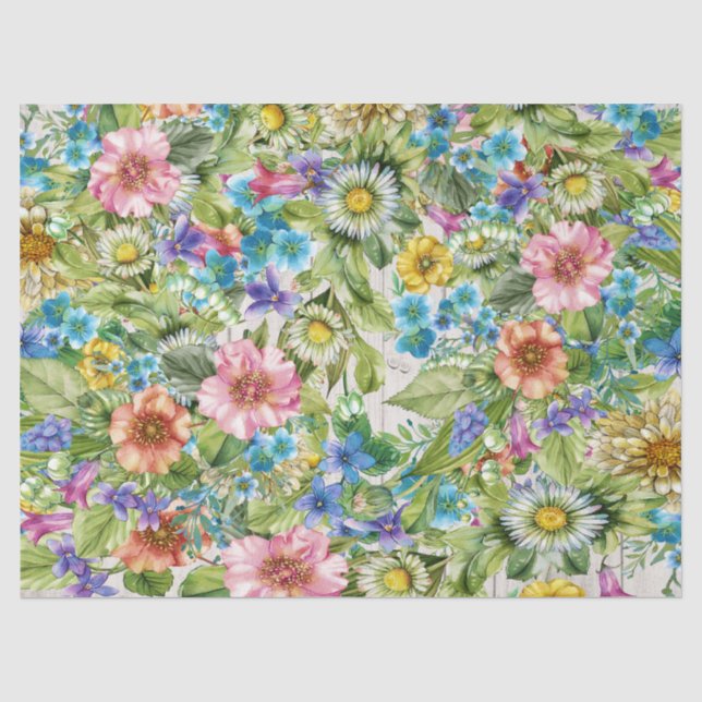 Pretty Floral Tissue with Wood Image Background Tissue Paper (Front)