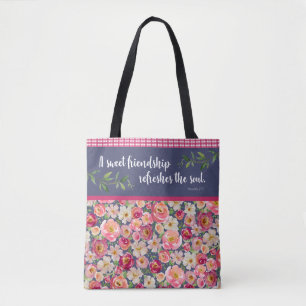 Pretty floral tote with bible verse