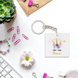 Pretty Floral Unicorn Keychain