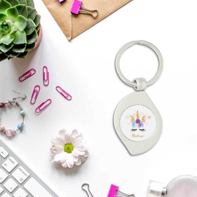 Pretty Floral Unicorn Metal Keychain (Pretty Floral Unicorn Metal Keychain)