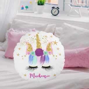 Pretty Floral Unicorn Round Pillow