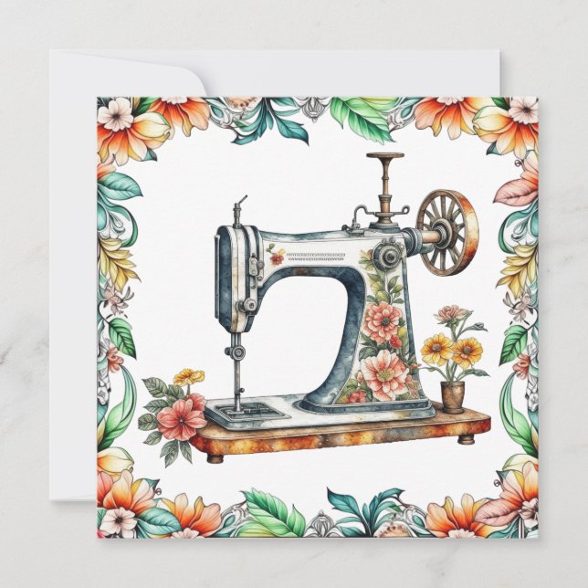 Pretty Floral Vintage Sewing Machine  (Front)