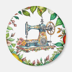 Pretty Floral Vintage Sewing Machine Christmas Magnet