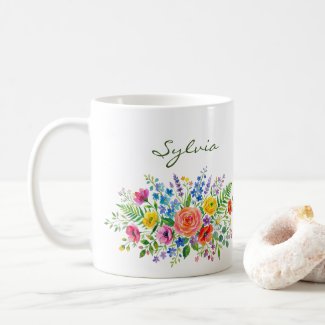 Pretty Floral watercolor Art Custom Name Gift