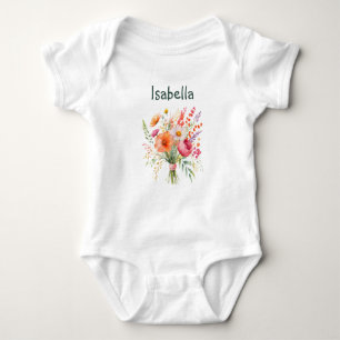 Pretty Floral Watercolor Personalized Baby Bodysuit