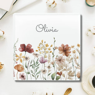 Pretty Floral Watercolor Wildflower Garden Glass Coaster