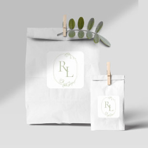 Pretty Floral Wedding Couple Initials Monogram Square Sticker