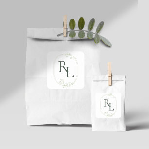 Pretty Floral Wedding Couple Initials Monogram Square Sticker