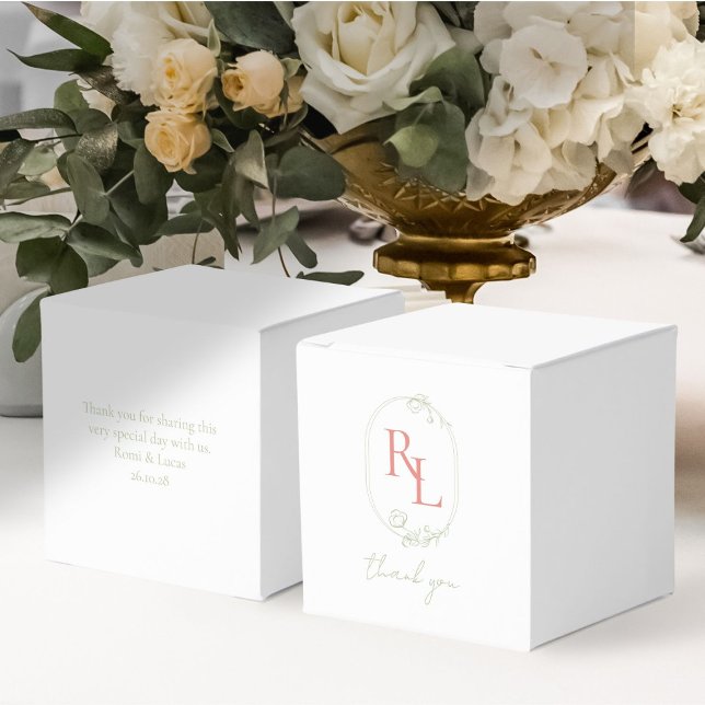 Pretty Floral Wedding Couple Monogram Thank You Favor Box (Creator Uploaded)