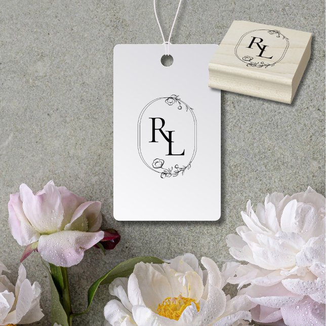 Pretty Floral Wedding Monogrammed Initials Rubber Stamp (Creator Uploaded)