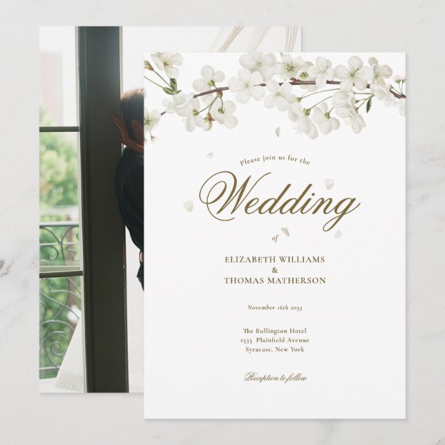 Pretty Floral Wedding White Blossom Photo Invitation (Front/Back)