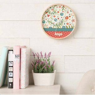 Pretty Floral White Pink Personalized Inspirivity Clock