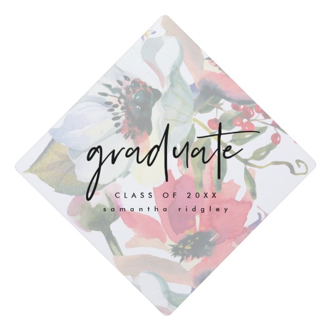 Pretty Floral with Typography Graduate Graduation Cap Topper (Front)