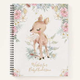 Pretty Floral Woodland Wishes for Baby Guestbook Notebook