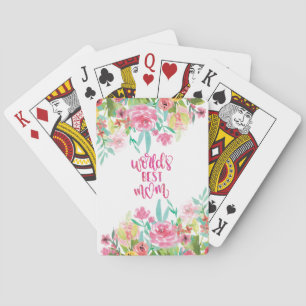 Pretty Floral World's Best Mom Gift Playing Cards