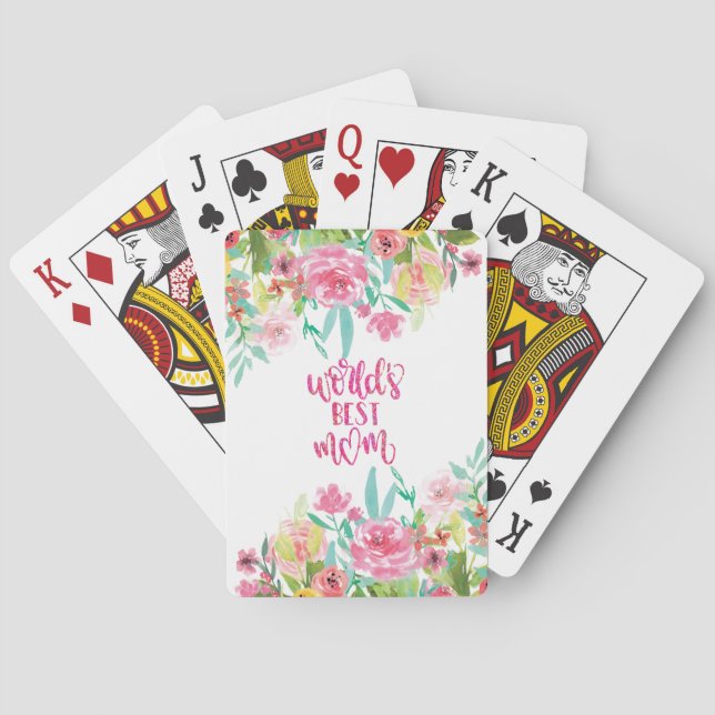 Pretty Floral World's Best Mom Gift Playing Cards (Back)