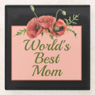 Pretty Floral World's Best Mom Glass Coaster