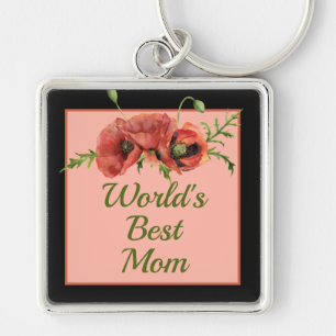 Pretty Floral World's Best Mom  Keychain