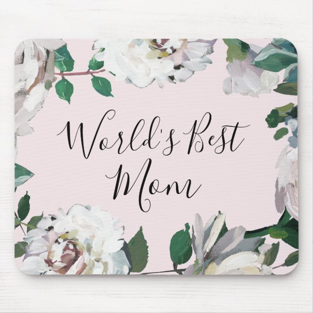Pretty Floral World's Best Mom Mouse Pad (Front)