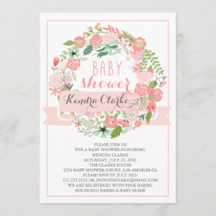 PRETTY FLORAL WREATH BABY SHOWER INVITATION