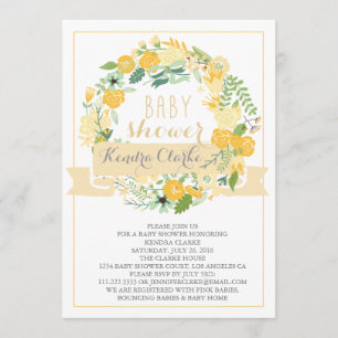 PRETTY FLORAL WREATH   BABY SHOWER INVITATION