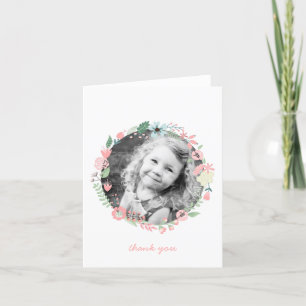 Pretty Floral Wreath Custom Photo Thank You Notes