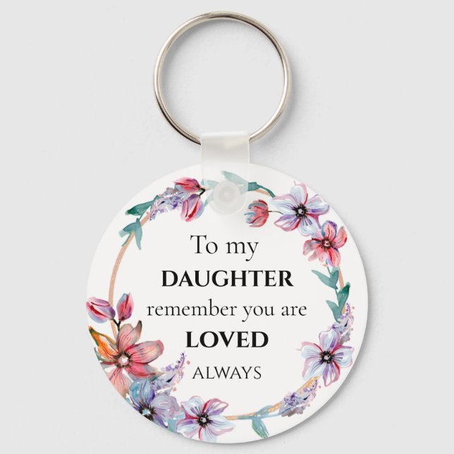 Pretty Floral Wreath Daughter Loved Quote Photo Keychain (Front)