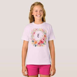 Pretty Floral Wreath Elegant Flowers Monogrammed T-Shirt