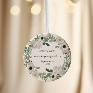 Pretty Floral Wreath Engagement Keepsake Ornament