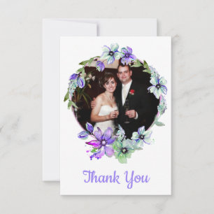 Pretty Floral Wreath Monogrammed Wedding   Thank You Card