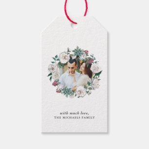 Pretty Floral Wreath Photo and Name Gift Tag