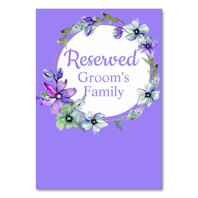 Pretty Floral Wreath Reserved  Table Number (Front)