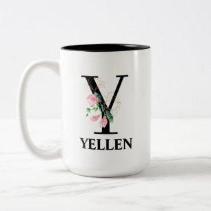 Pretty Floral Y alphabet Two-Tone Coffee Mug