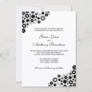 Pretty Florals Black Wedding Invitation