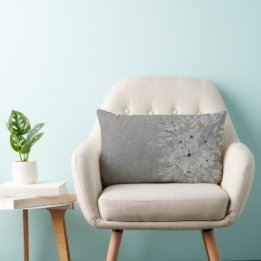 Pretty Florals Faux Linen Texture Grey Monochromat Lumbar Pillow