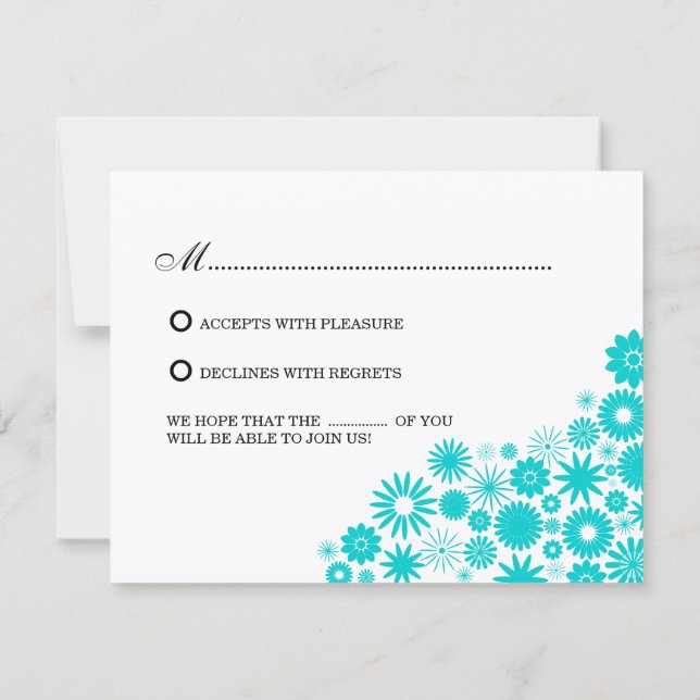 Pretty Florals Turquoise RSVP / Reply Cards (Back)