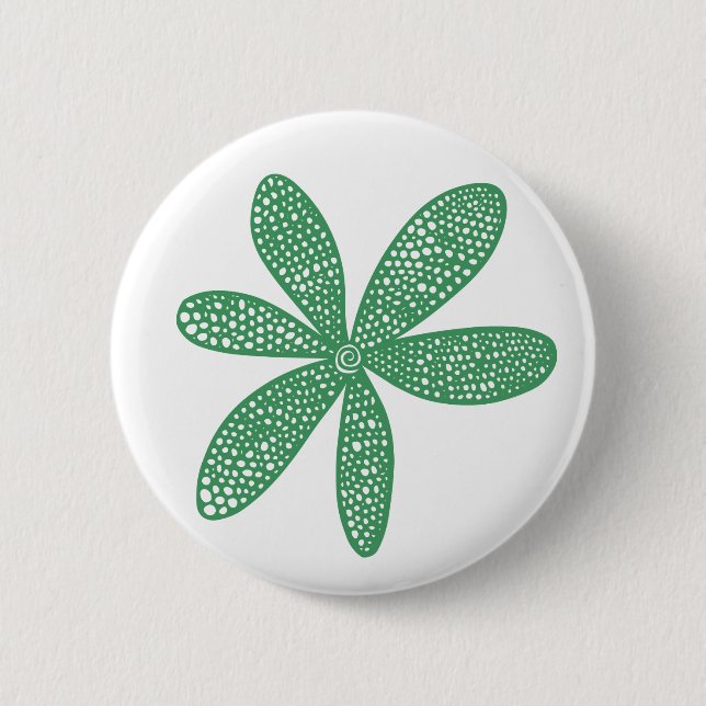 Pretty Flower - Army Green on White 2 Inch Round Button (Front)