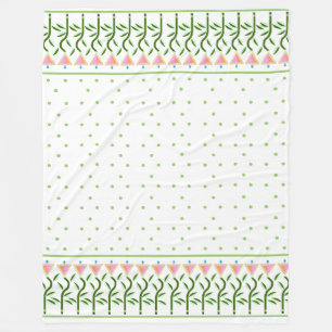 Pretty flower art border of stylised tulips fleece blanket