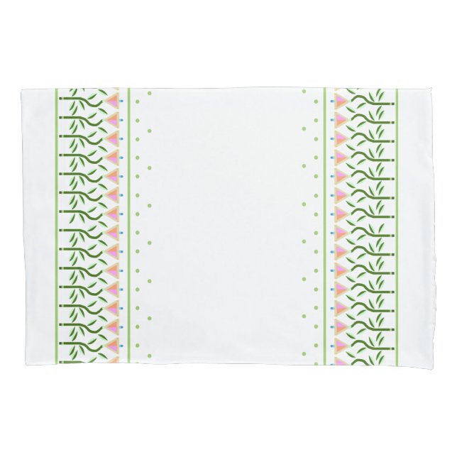 Pretty flower art border of stylised tulips pillowcase (Front-Left)